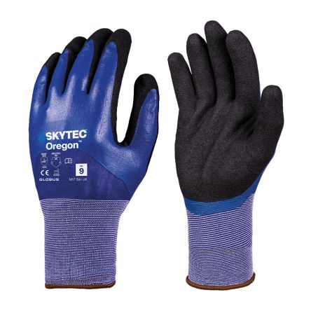Skytec Oregon Black, Blue Nylon Oil Grip, Oil Repellent Work Gloves, Size Small, Nitrile Coating [SKG00002DD]; 670-563