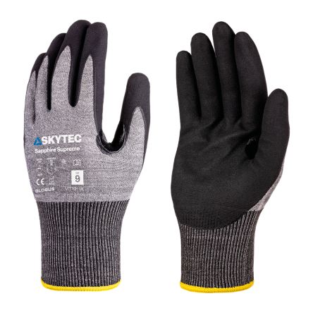 Skytec Sapphire Supreme Black, Grey 18 Gauge HPPE, Metal Fiber, Nylon Abrasion Resistant, Cut Resistant Work Gloves, [SKG00001TH]; 670-567