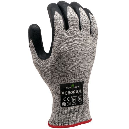 Showa XC800 Black, White HPPE Abrasion Resistant, Cut Resistant Work Gloves, Size XL, Microporous Nitrile Coating [SHOXC8004]; 670-577