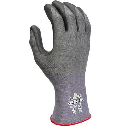 Showa XC510 Black, Grey HPPE Abrasion Resistant, Cut Resistant Work Gloves, Size Large, Polyurethane Coating [SHOXC5103]; 670-583