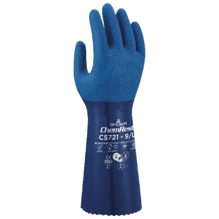 Showa CS721 Blue Polyester Chemical Resistant Work Gloves, Size XL, Nitrile Coating [SHOCS7214]; 670-585