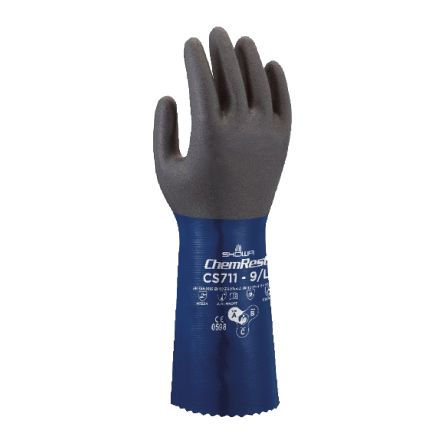 Showa CS711 Black, Blue Polyester Chemical Resistant Work Gloves, Size Large, Nitrile Coating [SHOCS7113]; 670-593
