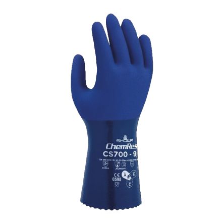 Showa CS700 Blue Polyester Chemical Resistant Work Gloves, Size Medium, Nitrile Coating [SHOCS7002]; 670-610