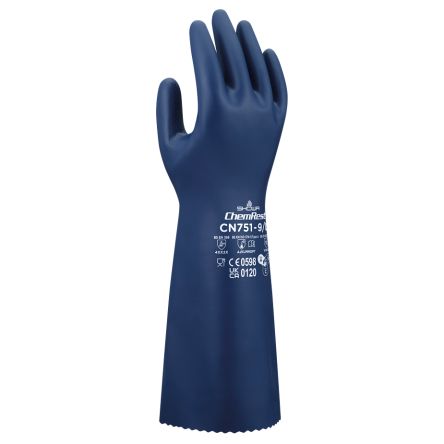 Showa CN751 Blue Cotton Chemical Resistant Work Gloves, Size Small, Nitrile Coating [SHOCN7511]; 670-636