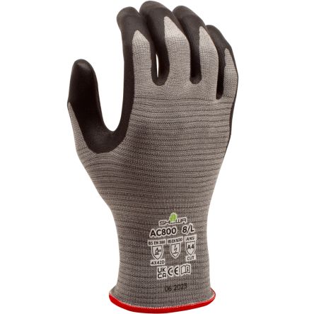 Showa AC800 Black, Grey 18 Gauge Microfibre Cut Resistant, Latex Free Work Gloves, Size XL, Microporous Nitrile Coating [SHOAC8004]; 670-663