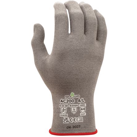 Showa AC200 Grey HPPE Cut Resistant, Latex Free Work Gloves, Size Medium, Uncoated Coating [SHOAC2002]; 670-670