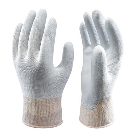 Showa A0520 Grey, White Polyester Anti-Static Work Gloves, Size XL, Polyurethane Coating [SHOA5204]; 670-673