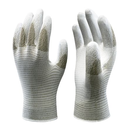 Showa A0170 Grey, White Acrylic, Nylon (Liner) Anti-Static Work Gloves, Size Small, Polyurethane Coating [SHOA1701]; 670-677