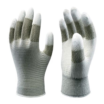 Showa A0160 Grey, White Acrylic, Nylon (Liner) Anti-Static Work Gloves, Size Medium, Polyurethane Coating [SHOA1602]; 670-680