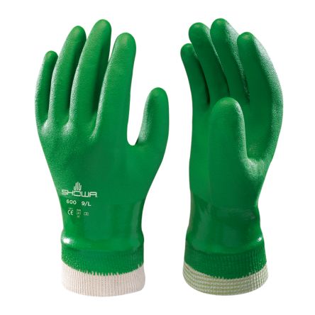 Showa 600 Green Cotton Abrasion Resistant, General Purpose, Waterproof Work Gloves, Size XL, PVC Coating [SHO6004]; 670-684