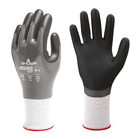 Showa 577 Black, Grey HPPE, Polyester Abrasion Resistant, Cut Resistant Work Gloves, Size XXL, Foam, Nitrile Coating [SHO5775]; 670-689