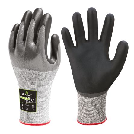 Showa 576 Black, Grey HPPE, Polyester Abrasion Resistant, Cut Resistant Work Gloves, Size XXL, Foam, Nitrile Coating [SHO5765]; 670-692