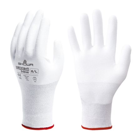 Showa 546W White HPPE, Polyester Abrasion Resistant, Cut Resistant Work Gloves, Size Medium, Polyurethane Coating [SHO546W2]; 670-703