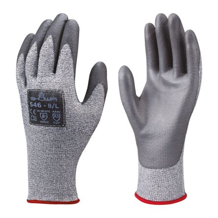 Showa 546 Grey HPPE, Polyester Abrasion Resistant, Cut Resistant Work Gloves, Size Small, Polyurethane Coating [SHO5461]; 670-706