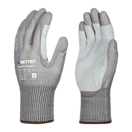Skytec Sapphire Tungsten Beige, Grey 13 Gauge HPPE, Nylon, Steel Fibre Cut Resistant Work Gloves, Size Medium, Leather, [SKG00087FF]; 670-725