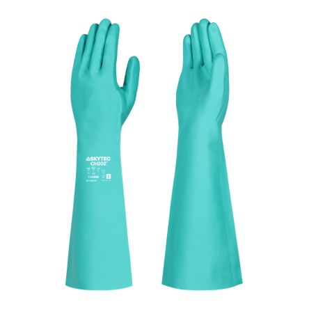Skytec CH202 Green Chemical Resistant Work Gloves, Size Medium, Nitrile Coating [SKG00071EF]; 670-734