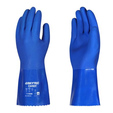 Skytec CH101 Blue Cotton Chemical Resistant Work Gloves, Size XXL, PVC Coating [SKG00067DL]; 670-736
