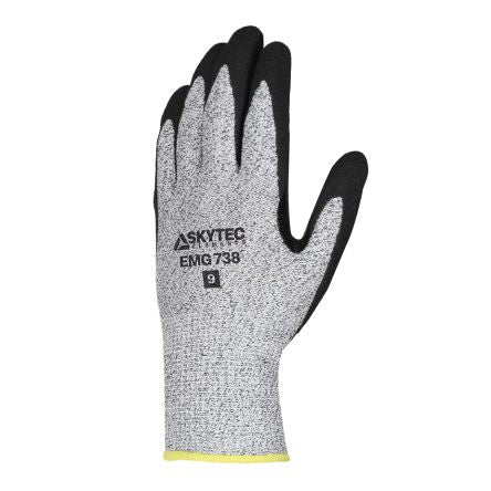 Skytec EMG738 Black, Grey Glass Fibre, HPPE, Nylon Cut Resistant, Dry Environment, Good Dexterity Work Gloves, Size [EMG00738FB]; 670-759