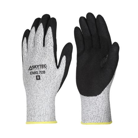 Skytec EMG728 Black, Grey 13 Gauge HPPE, Nylon Cut Resistant, Dry Environment, Good Dexterity Work Gloves, Size Large, [EMG00728FH]; 670-770