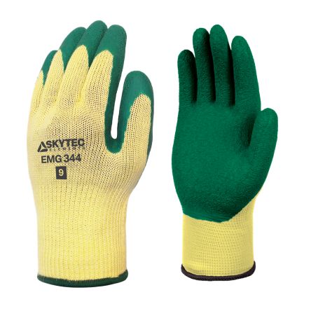 Skytec EMG344 Green, Yellow Cotton, Polyester Abrasion Resistant, Extra Grip Work Gloves, Size XXL, Latex Coating [EMG00344CL]; 670-782