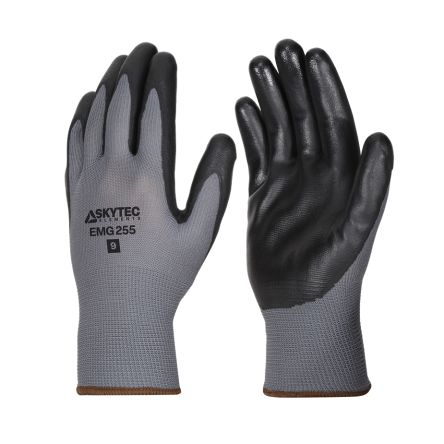 Skytec EMG255 Black, Grey Polyester Abrasion Resistant, Extra Grip Work Gloves, Size 12, XXXL, Nitrile Foam Coating [EMG00255FN]; 670-833