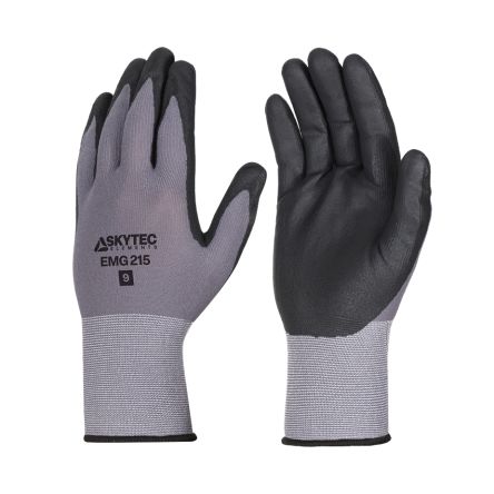 Skytec EMG215 Black, Grey Nylon, Spandex Abrasion Resistant, Extra Grip Work Gloves, Size Medium, Nitrile Coating [EMG00215FF]; 670-846
