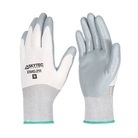 Skytec EMG211 Grey, White Polyester Oil Grip, Oil Repellent Work Gloves, Size 12, XXXL, Nitrile Coating [EMG00211AN]; 670-849