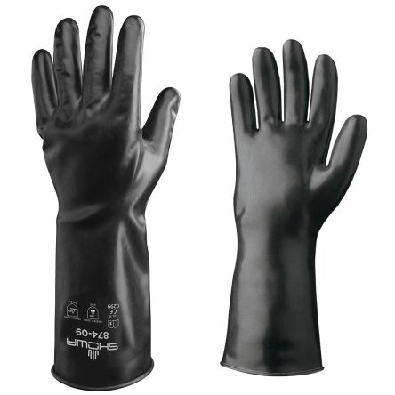 Showa Butyl II 874 Black Chemical Resistant Work Gloves, Size Large, Butyl Coating [BST8743]; 670-862