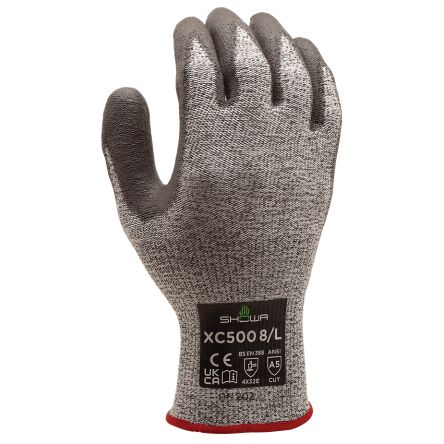 Showa XC500 Black, Grey 13 Gauge HPPE, Stainless Steel Abrasion Resistant, Cut Resistant Work Gloves, Size Medium, [SHOXC5002]; 670-886