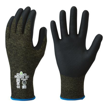 Showa S-Tex 581 Black, Grey 13 Gauge Hagane Coil, Kevlar Abrasion Resistant, Cut Resistant Work Gloves, Size Small, [SHOS5811]; 670-890