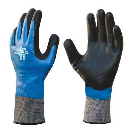 Showa S-Tex 377 Black, Blue 13 Gauge Hagane Coil Abrasion Resistant, Cut Resistant Work Gloves, Size Small, Nitrile [SHOS3771]; 670-894