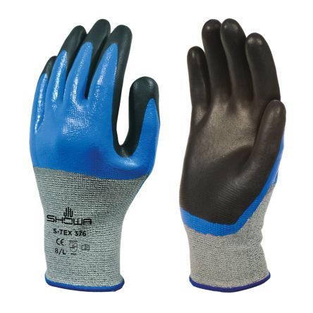 Showa S-TEX 376 Black, Blue 13 Gauge Hagane Coil Abrasion Resistant, Cut Resistant Work Gloves, Size Small, Foam, [SHOS3761]; 670-900