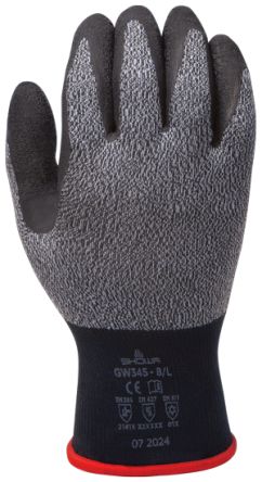 Showa GW345 Black, Grey Acrylic Extra Grip, Good Dexterity Work Gloves, Size XXL, Latex Coating [SHOGW3455]; 670-907