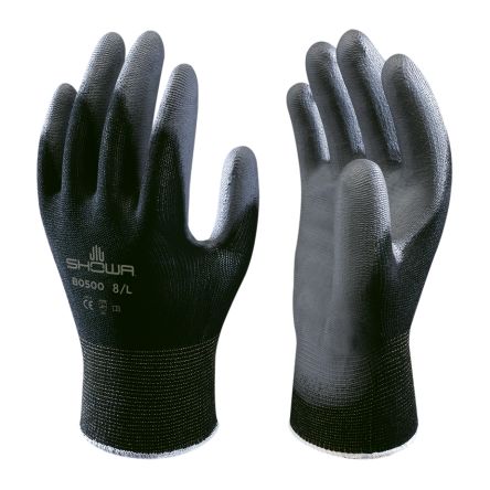 Showa BO500 Black Black, Grey Nylon Extra Grip, Good Dexterity Work Gloves, Size Medium, Polyurethane Coating [SHOB500B2]; 670-963