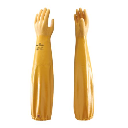 Showa 772 Yellow Cotton Chemical Resistant Work Gloves, Size XL, Nitrile Coating [SHO7724]; 670-976