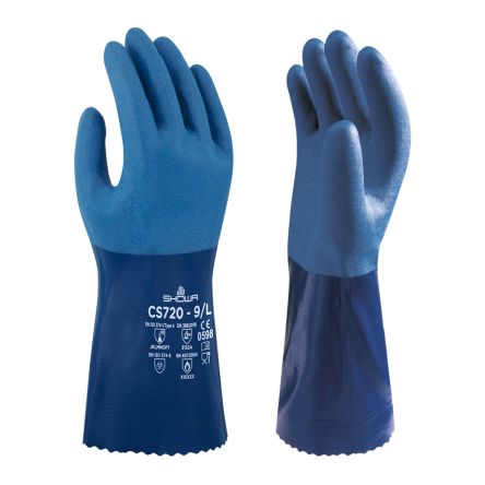 Showa CS720 Blue Nylon, Polyester Chemical Resistant Work Gloves, Size XXL, Nitrile Coating [SHO7205]; 670-978