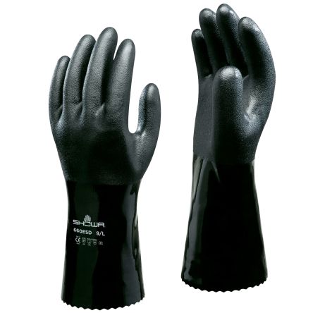 Showa 660ESD Black Cotton Anti-Static, Chemical Resistant Work Gloves, Size Large, PVC Coating [SHO6703]; 670-994