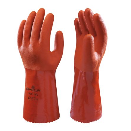 Showa 620 Orange Cotton Chemical Resistant Work Gloves, Size Medium, PVC Coating [SHO6202]; 671-004