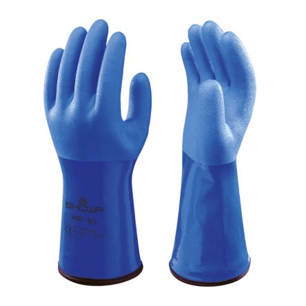 Showa 490 Blue Acrylic, Cotton Chemical Resistant Work Gloves, Size Large, PVC Coating [SHO4903]; 671-010
