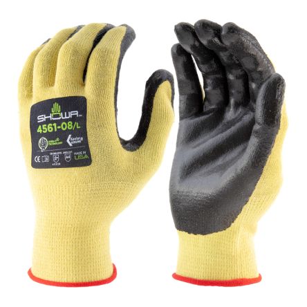 Showa 4561 Black, Yellow Kevlar Abrasion Resistant, Cut Resistant, Heat Resistant Work Gloves, Size Small, Foam Nitrile [SHO45611]; 671-016