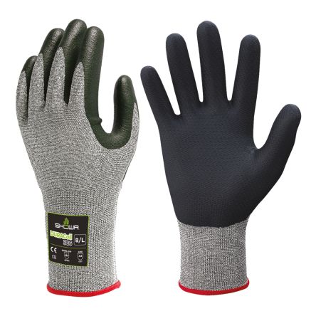 Showa 386 Grey HPPE, Polyester Abrasion Resistant, Cut Resistant Work Gloves, Size Small, Microporous Nitrile Coating [SHO3861]; 671-020