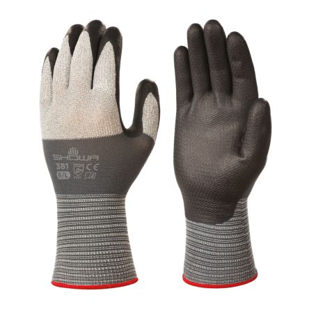 Showa 381 Black, Grey 15 Gauge Polyester, Microfibre, Spandex Grip and Abrasion Resistance, Oil Resistant, Wet [SHO3813]; 671-030