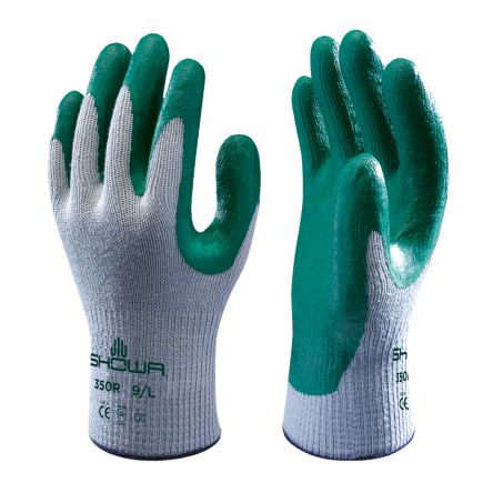 Showa 350R Green, Grey Cotton, Polyester Extra Grip, Good Dexterity Work Gloves, Size Small, Nitrile Coating [SHO3501]; 671-044