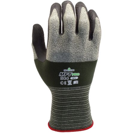 Showa MFT Pro 344 Black, Green Microfiber, Nylon Abrasion Resistant, Cut Resistant Work Gloves, Size XL, Latex Coating [SHO3444]; 671-048