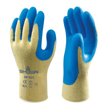 Showa GP-KV1 Blue, Yellow Kevlar Abrasion Resistant, Cut Resistant Work Gloves, Size Medium, Latex Coating [SHO3202]; 671-067