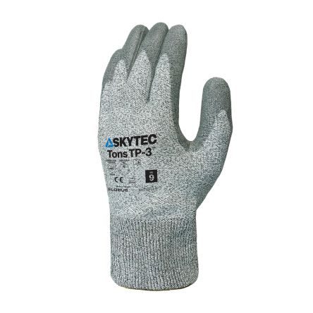 Skytec Tons TP-3 Grey 13 Gauge HPPE, Nylon Abrasion Resistant, Cut Resistant Work Gloves, Size XXL, Polyurethane Coating [TNS0405]; 671-086