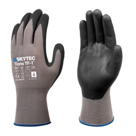 Skytec Tons One Foam TF-1 Black, Grey Nylon, Spandex Abrasion Resistant, Extra Grip Work Gloves, Size Large, Nitrile [TNS0103]; 671-101