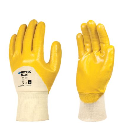 Skytec Neon Cream, Yellow Cotton Abrasion Resistant, Anti-Slip, Damp Environment, Waterproof Work Gloves, Size Medium, [SKY242]; 671-112