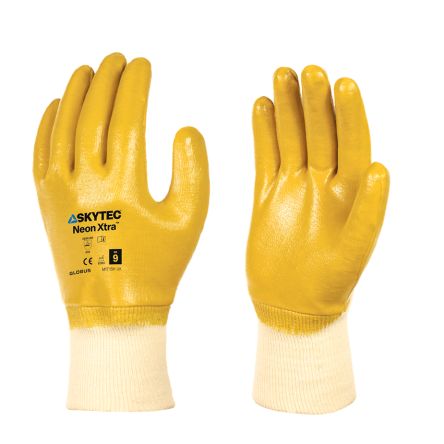Skytec Neon Xtra White, Yellow Cotton Abrasion Resistant, Extra Grip, General Purpose, Oil Resistant Work Gloves, Size [SKY224]; 671-116