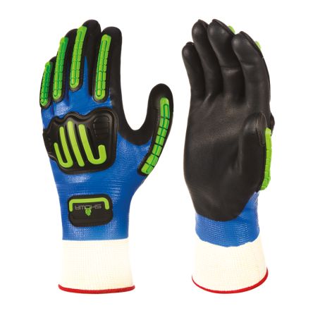 Showa 377 IP Black, Blue Nylon, Polyester Grip and Abrasion Resistance, Oil Resistant, Wet Resistance Work Gloves, Size [SHO377IP2]; 671-166